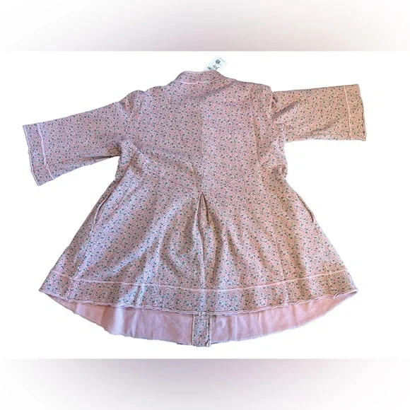 IVY JANE boho style pink long jacket floral chunky buttons pleated waist NWT - Picture 7 of 15